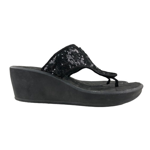 Sandali donna Clarks taglia 6M neri paillettes perizoma plateau zeppa zeppa zeppa zeppa