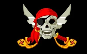 PIRATE FLAG RED BANDANA EYE PATCH JOLLY ROGER SKULL AND CROSS SWORDS 3'X5' FEET - Picture 1 of 2