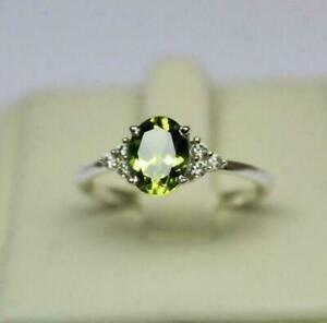 3Ct Oval Cut Green Peridot Diamond Solitaire Lab-Created Ring 14K White Gold FN