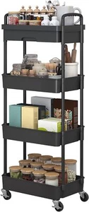 4-Tier Rolling Cart,Trolley with Drawer, Kitchen Storage Organizer with Plastic - Picture 1 of 8