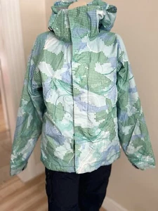 Bonfire Green Blur Geometric Snowboard Ski Snow Hooded Jacket Womens Small - Picture 1 of 5