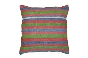 Turkish Hand Woven Wool Oldkilim Kilim Geometric Striped Lumbar Throw Pillow 18" - Picture 1 of 11