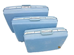 Vintage Set 3 Samsonite Aspen Blue Suitcase Luggage Set 27" 25" 21" - Picture 1 of 8