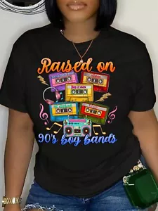 90's Tape Graphic Print Crew Neck T-Shirt, Casual Short SleeveT-Shirt For Spring - Picture 1 of 13