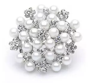 Spilla donna donna grande argento fiore perla diamante nuova - Foto 1 di 3