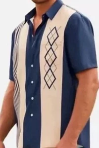Shirt Size Large Men Hawaiian 50’s Bowling Shirt Cuban Style Button Down New - Picture 1 of 5
