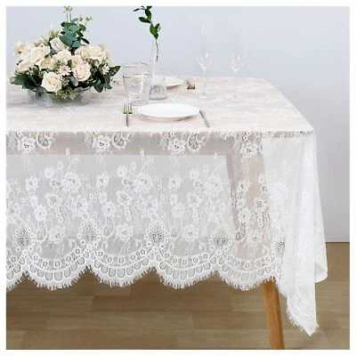 60x120 Inch White Lace Tablecloth Rectangular Tabel Cover for Wedding Party - Image 1 of 4