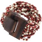 7" Wood Buckle Bohemian Handmade Glass Seed Beads Bracelet, Over 20 Colors