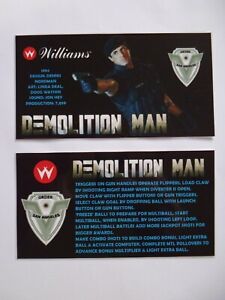 * * * Cartes d'instruction/tablier personnalisées 'DEMOLITION MAN' Williams 1994 * (Neuf)
