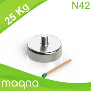 Topfmagnet mit Außengewinde, D=25mm, H=8mm, vernickelt, Grade N42, Gewinde M5 - Bild 1 von 2