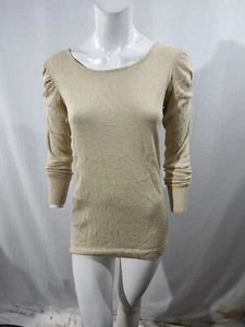 Dorado Brillante Tejido Cuello Redondo Abierto Corbata Espalda Manga Larga Jersey Top Talla 12 - Imagen 1 de 4