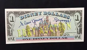 Alan Young Signed Scrooge McDuck Disney Dollar & Photo COA - Bonus 8x10 Photo ! - Picture 1 of 4