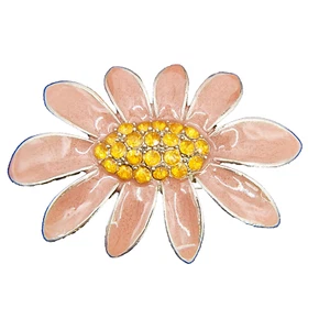 Vintage rosa Blume Brosche Anstecknadel Emaille silberfarben orange Strass Mitte 1,25" - Bild 1 von 23
