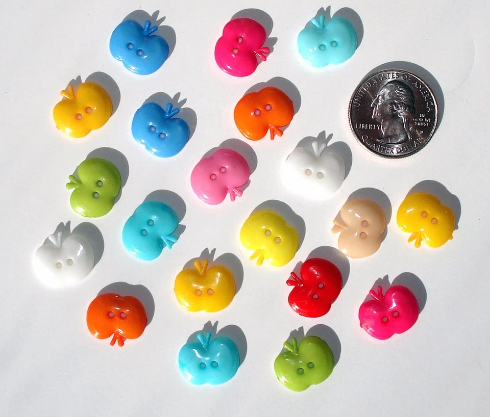 20 Apple Resin Buttons Variety Mix Colors 2-hole sew on - Image 1 of 1