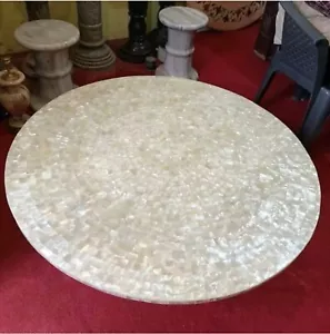Weißer Marmor Couchtisch Perlmutt Überzug Arbeit Front Bürotischplatte - Bild 1 von 4