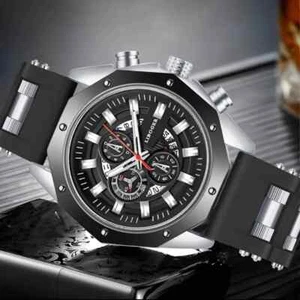 Men's Sports Watch Fashion Silicone Band Quartz Watches With Date Calendar - Picture 1 of 10