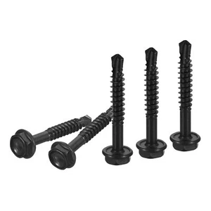 Self Drilling Screws 410 Stainless #10x1-1/4" Hex Washer Head Black 100 Pack - Picture 1 of 6
