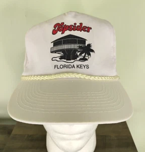 Vintage Top Sider Florida Keys Hat Cap White Rope Leather Strapback - Picture 1 of 5