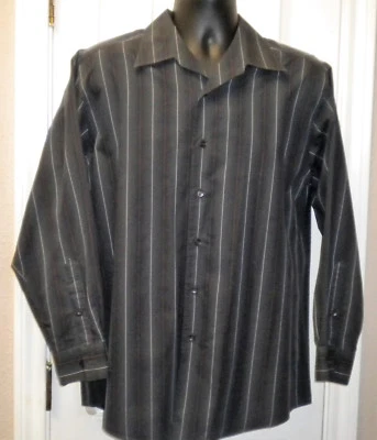 Men's Shirt BCBG  Gray Striped Long Sleeve (size L/ 16 1/2 - 32/33) - Image 1 of 4