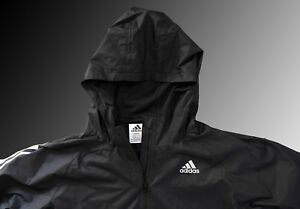 Adidas Jacket Zip Up Hood 3 Stripe Black White Boys Youth Size Large (14-16)