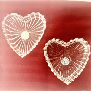 2 Romania Crystal Clear Handcrafted Heart Shaped Trinket Candy Dishes Valentines - Picture 1 of 8