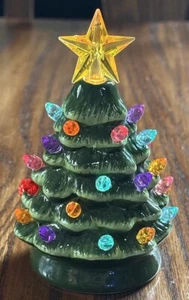 Mr. Christmas Ornamento RETRO Verde Mini Albero 5” Ceramica Luci Lampeggianti - Foto 1 di 7