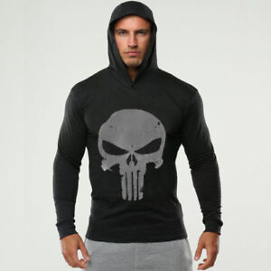 The Punisher Men Gym Thin Hoodies Long Sleeve Hoodie Sweatshirt Casual T-Shirt