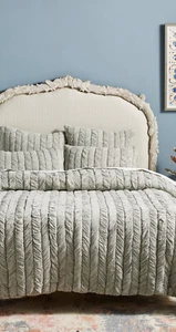 Anthropologie 3 Piece QUEEN QUILT AND SHAMS Ruched Voile Vienna in Mist - Picture 1 of 5