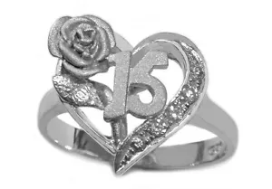 925 Sterlingsilber Quitte "15" Rose Herz Ring (05) - Größe 8 - Bild 1 von 2