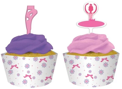 Dance Ballet Cupcake Topper Wrapper Girls Pink Tutu Birthday Decoration Party - Image 1 of 2