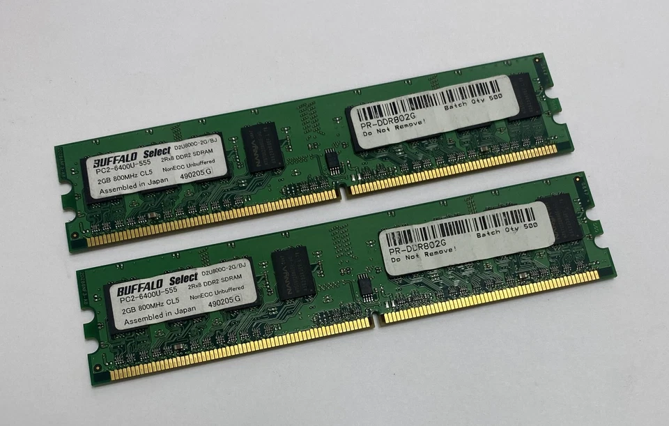 4GB Kit (2 x 2GB) Buffalo D2U800C-2G/BJ PC2-6400U 800MHz DDR2 Computer Memory - Image 1 of 3