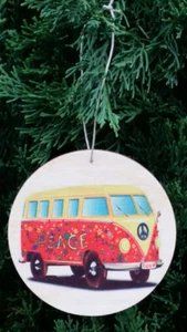 (3) SET OF 3 ASPEN WOOD ORNAMENTS (3" DIAMETER) VW BUS HIPPIE SURFER DEAD HEAD - Picture 1 of 1