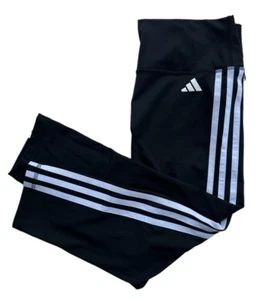 Adidas 3 Stripe High-Rise Waist Black 3/4 Leggings - Picture 1 of 9