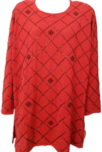 Liz Claiborne Red Holiday Sweater – Size M, NWT Beaded Pullover, Acrylic Wool - Picture 1 of 9
