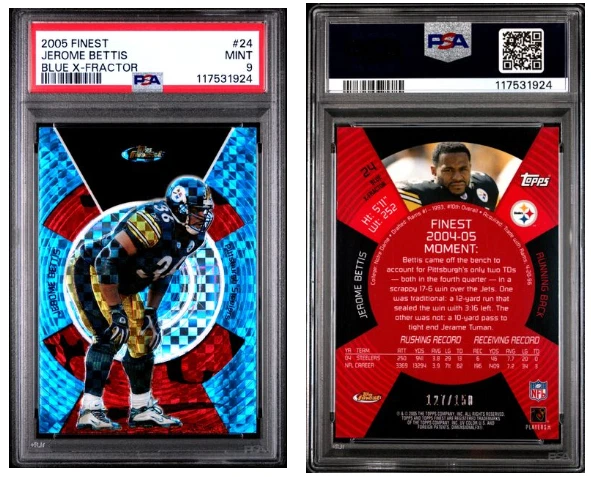 JEROME BETTIS ~ 2005 Finest #24 BLUE X-FRACTOR  /150 PSA 9 ~ POP 1 - ZERO 10'S! - Image 1 of 1