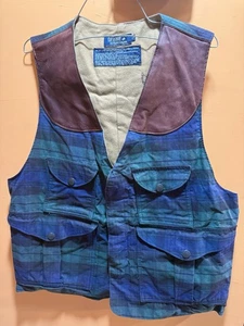 Vintage Polo karierte Leder Schulter riesige Tasche und 2 auf Rücken Weste Gr. L - Bild 1 von 2