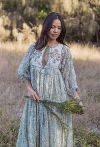 Daughters Of India Diya Dress Mini Green 100% Cotton Size L - Picture 1 of 8