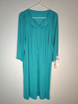 Vtg Shadowline Nightgown Robe Turquoise Long Sleeve Nylon Sz XL NWT - Image 1 of 4