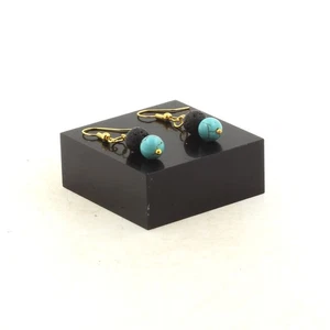 Pendientes 2 Perlas De Howlite Turquesa + Lava 8 Mm De Acero Fabricado En - Imagen 1 de 2