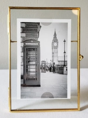 黄铜锁立式照片相框金属复古风格玻璃适合 4x6 照片 — 第 1/4 张图片