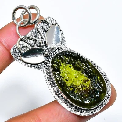 Ювелирный кулон из серебра 925 пробы с молдавитом кварцем 2,36 дюйма i199 - Изображение 1 из 3