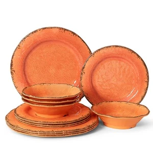 12 Piece Crackle Lightweight Melamine Dinnerware Set-Service for 4, break-res... - Picture 1 of 9