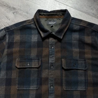 Jeremiah Shirt Men XL Brown Plaid Flannel Wool Blend Fleece American Legacy - Image 1 of 4