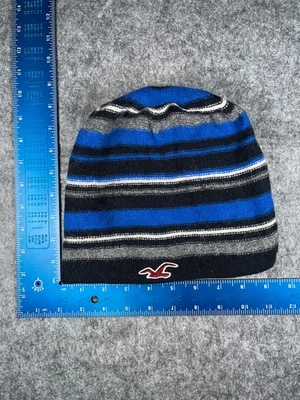 Hollister Beanie Toque Adulto Tamanho Único Azul Cinza Listra Preta Malha Acrílico Skatista - Imagem 1 de 4