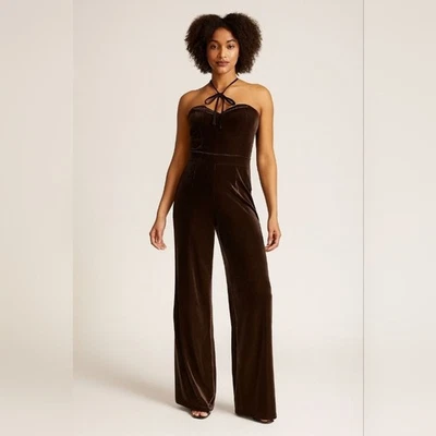 Mono Express Negro Terciopelo Sin Tirantes • Talla 6 • Elegante Noche Una Pieza Nuevo con Etiquetas Foto 1 de 3