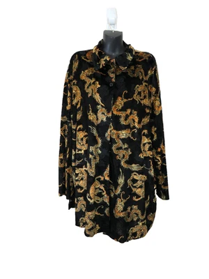 Ulla Popken Size 28/30 Velvet Burnout Button Down Top Black Long Sleeve - Image 1 of 4