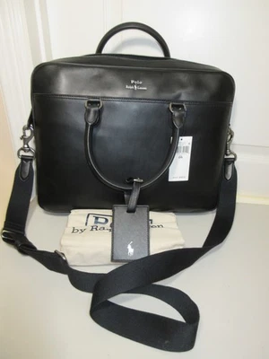 NUEVO CON ETIQUETAS POLO RALPH LAUREN MALETÍN DE CUERO LISO NEGRO NUEVO CON ETIQUETAS Foto 1 de 4