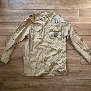BOY SCOUTS Of America Long Sleeve Uniform Shirt BSA Scout Youth Large & Patches - Picture 1 of 12