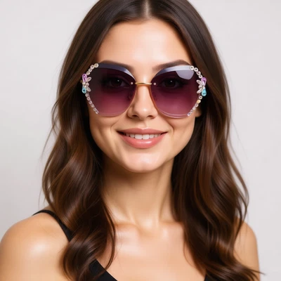 Солнцезащитные очки Sun Stone Design, большие без оправы с линзами бриллиантовой огранки - Изображение 1 из 4