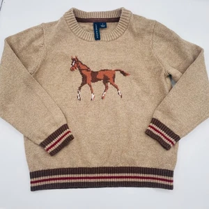 Suéter Janie & Jack Niños Talla 4 Motivo de Caballo Tejido Pullover PreTan Marrón Preppy - Imagen 1 de 5